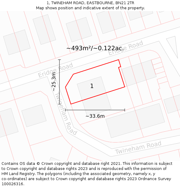 1, TWINEHAM ROAD, EASTBOURNE, BN21 2TR: Plot and title map