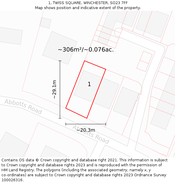 1, TWISS SQUARE, WINCHESTER, SO23 7FF: Plot and title map