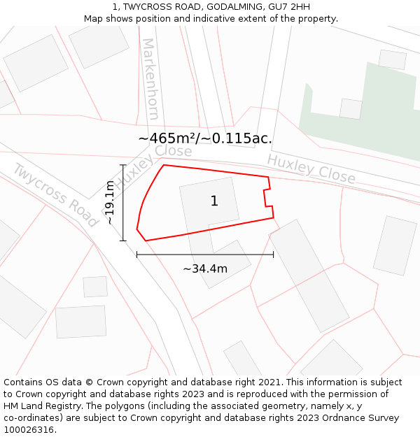 1, TWYCROSS ROAD, GODALMING, GU7 2HH: Plot and title map