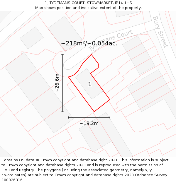 1, TYDEMANS COURT, STOWMARKET, IP14 1HS: Plot and title map