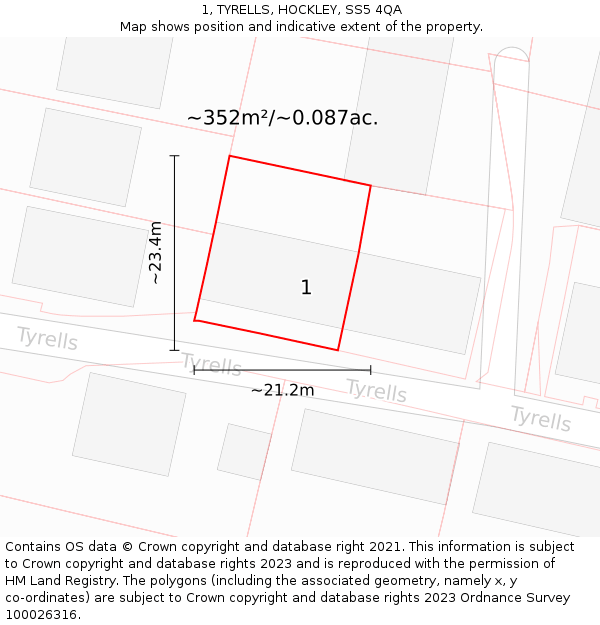 1, TYRELLS, HOCKLEY, SS5 4QA: Plot and title map