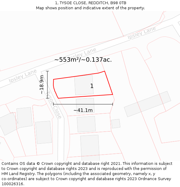 1, TYSOE CLOSE, REDDITCH, B98 0TB: Plot and title map