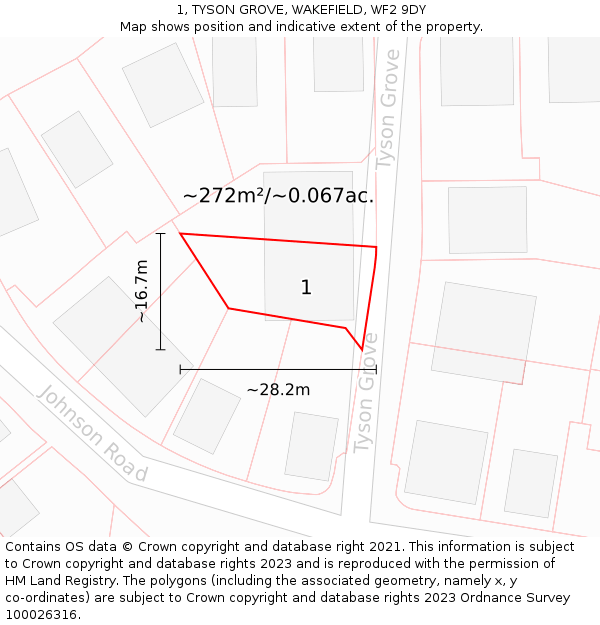 1, TYSON GROVE, WAKEFIELD, WF2 9DY: Plot and title map