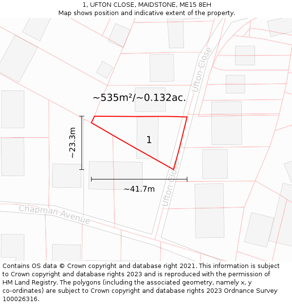 1, UFTON CLOSE, MAIDSTONE, ME15 8EH: Plot and title map