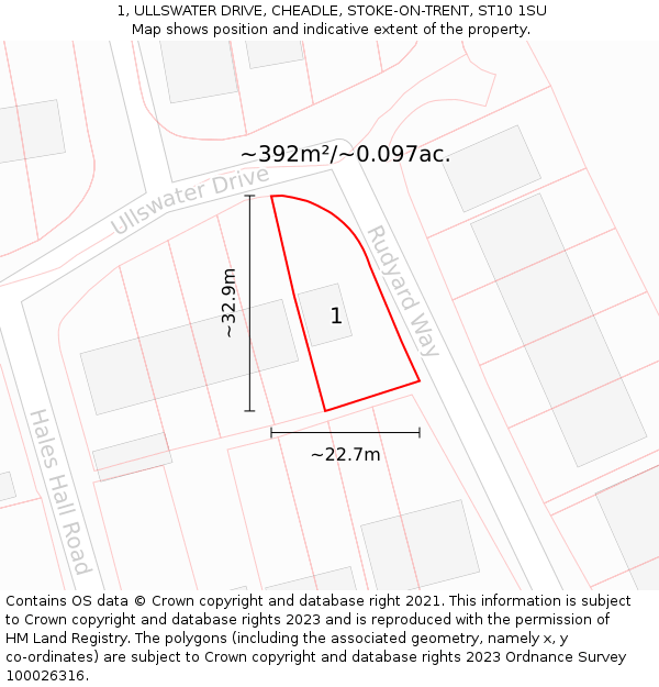 1, ULLSWATER DRIVE, CHEADLE, STOKE-ON-TRENT, ST10 1SU: Plot and title map