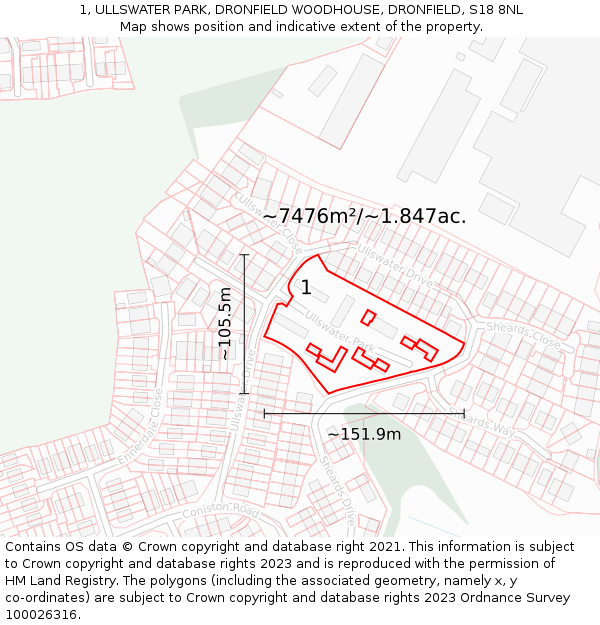 1, ULLSWATER PARK, DRONFIELD WOODHOUSE, DRONFIELD, S18 8NL: Plot and title map