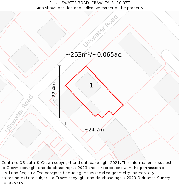 1, ULLSWATER ROAD, CRAWLEY, RH10 3ZT: Plot and title map