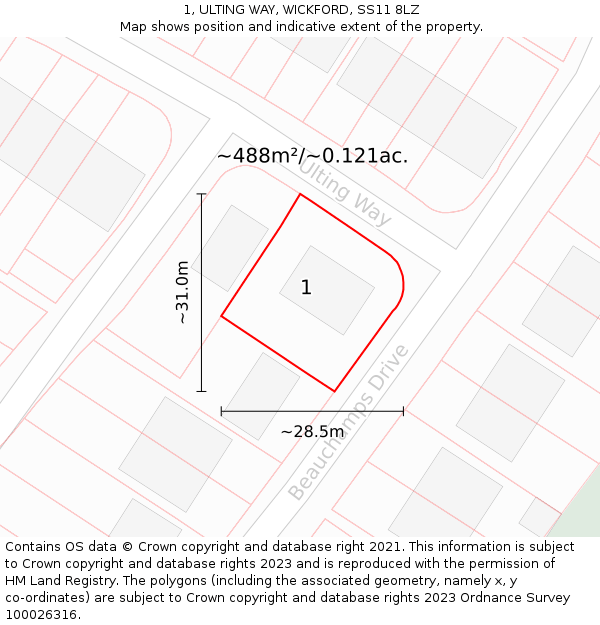 1, ULTING WAY, WICKFORD, SS11 8LZ: Plot and title map