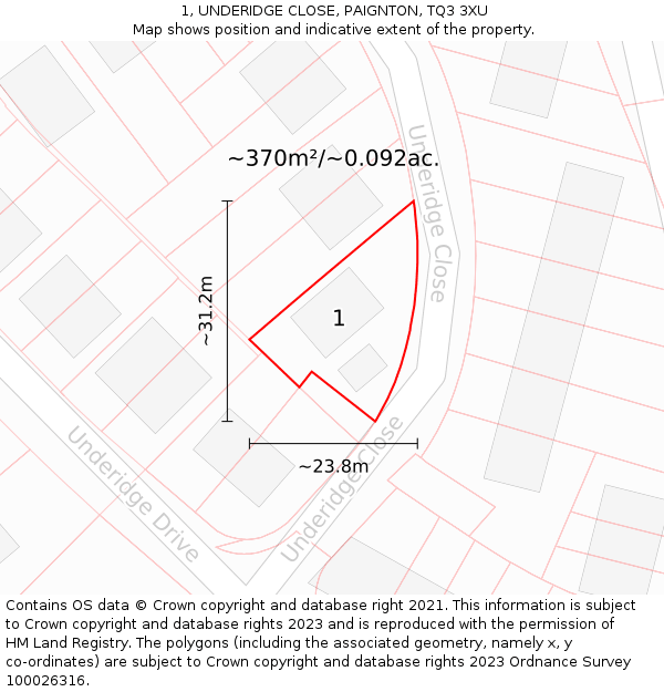 1, UNDERIDGE CLOSE, PAIGNTON, TQ3 3XU: Plot and title map