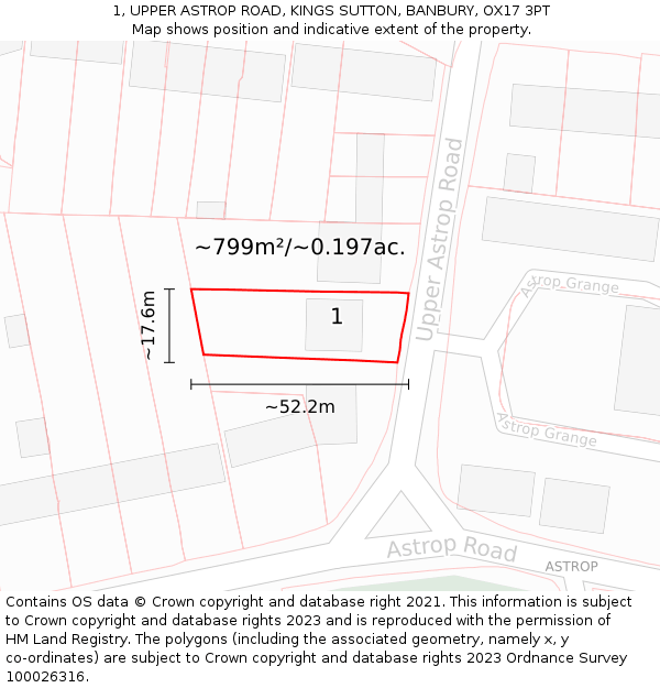 1, UPPER ASTROP ROAD, KINGS SUTTON, BANBURY, OX17 3PT: Plot and title map