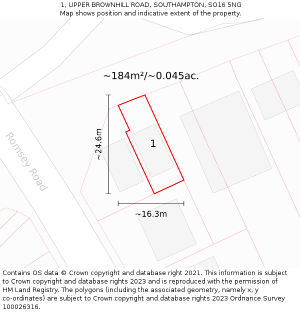 1, UPPER BROWNHILL ROAD, SOUTHAMPTON, SO16 5NG: Plot and title map