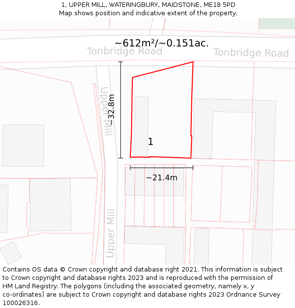 1, UPPER MILL, WATERINGBURY, MAIDSTONE, ME18 5PD: Plot and title map