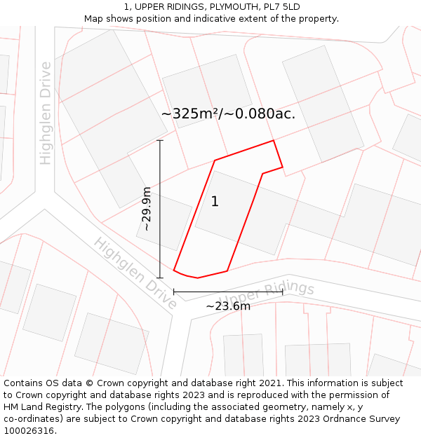 1, UPPER RIDINGS, PLYMOUTH, PL7 5LD: Plot and title map