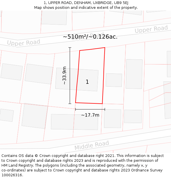 1, UPPER ROAD, DENHAM, UXBRIDGE, UB9 5EJ: Plot and title map