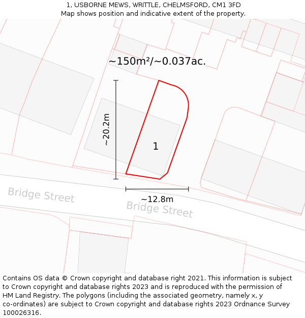 1, USBORNE MEWS, WRITTLE, CHELMSFORD, CM1 3FD: Plot and title map