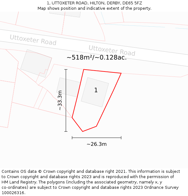 1, UTTOXETER ROAD, HILTON, DERBY, DE65 5FZ: Plot and title map