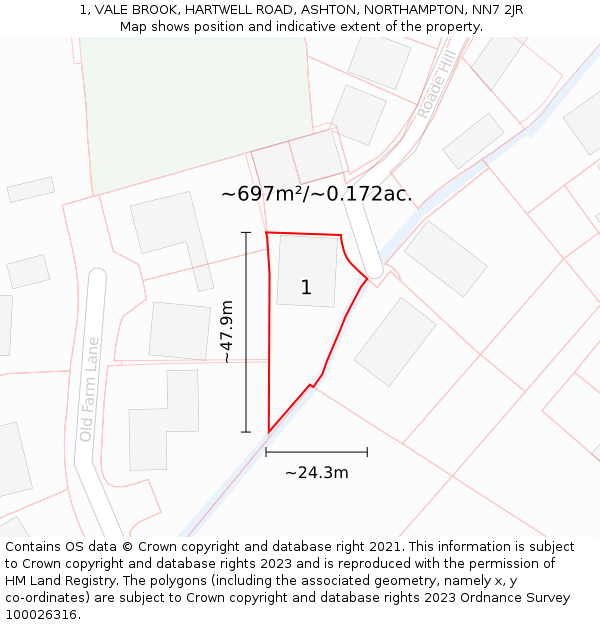 1, VALE BROOK, HARTWELL ROAD, ASHTON, NORTHAMPTON, NN7 2JR: Plot and title map