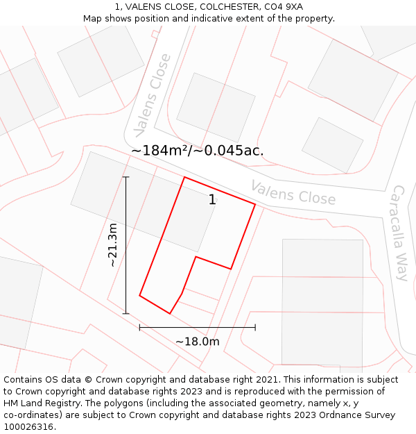 1, VALENS CLOSE, COLCHESTER, CO4 9XA: Plot and title map