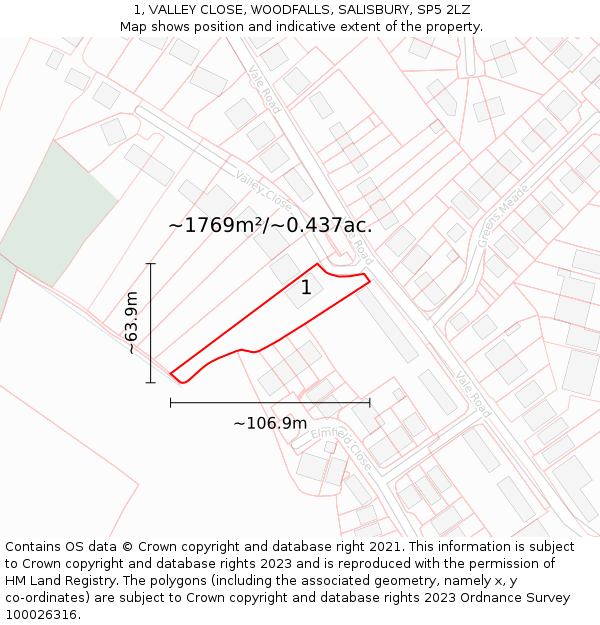 1, VALLEY CLOSE, WOODFALLS, SALISBURY, SP5 2LZ: Plot and title map