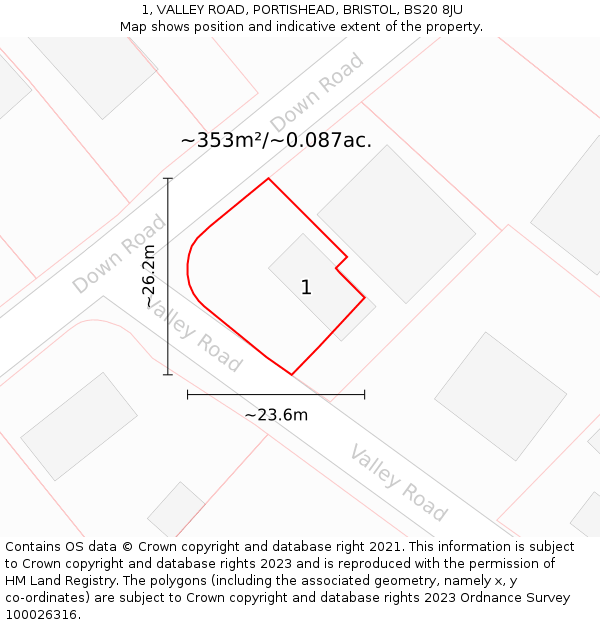 1, VALLEY ROAD, PORTISHEAD, BRISTOL, BS20 8JU: Plot and title map