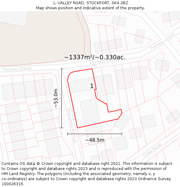 1, VALLEY ROAD, STOCKPORT, SK4 2BZ: Plot and title map