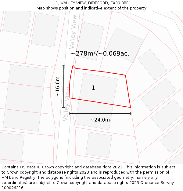 1, VALLEY VIEW, BIDEFORD, EX39 3RF: Plot and title map