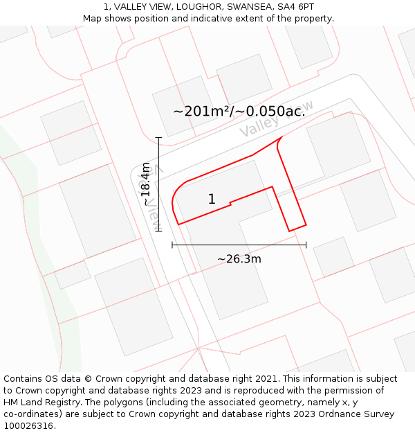 1, VALLEY VIEW, LOUGHOR, SWANSEA, SA4 6PT: Plot and title map