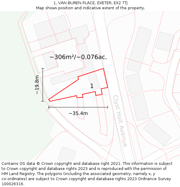 1, VAN BUREN PLACE, EXETER, EX2 7TJ: Plot and title map