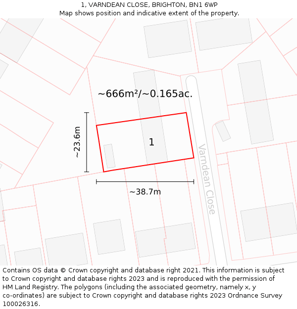 1, VARNDEAN CLOSE, BRIGHTON, BN1 6WP: Plot and title map