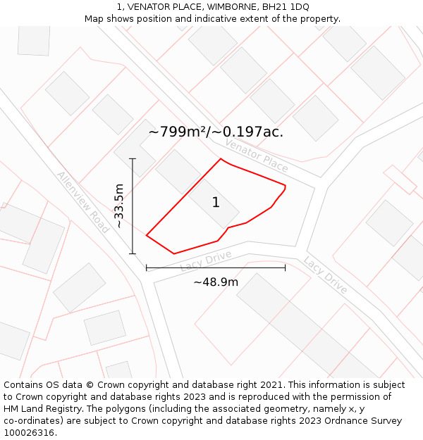 1, VENATOR PLACE, WIMBORNE, BH21 1DQ: Plot and title map