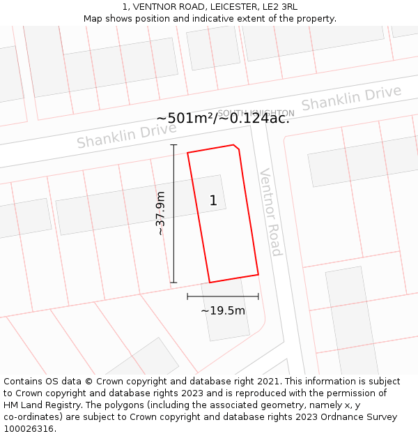 1, VENTNOR ROAD, LEICESTER, LE2 3RL: Plot and title map