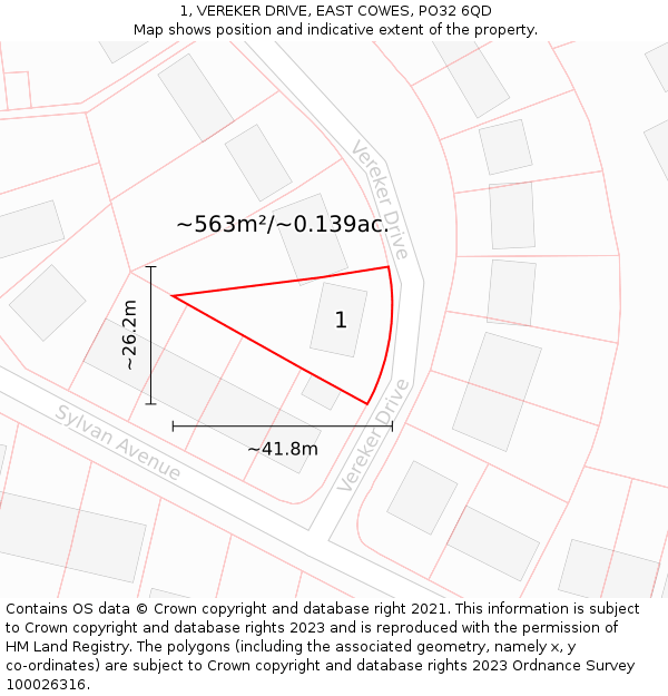 1, VEREKER DRIVE, EAST COWES, PO32 6QD: Plot and title map