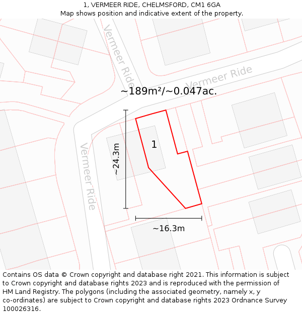 1, VERMEER RIDE, CHELMSFORD, CM1 6GA: Plot and title map