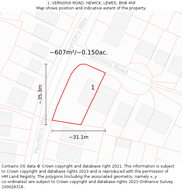 1, VERNONS ROAD, NEWICK, LEWES, BN8 4NF: Plot and title map