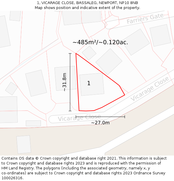 1, VICARAGE CLOSE, BASSALEG, NEWPORT, NP10 8NB: Plot and title map