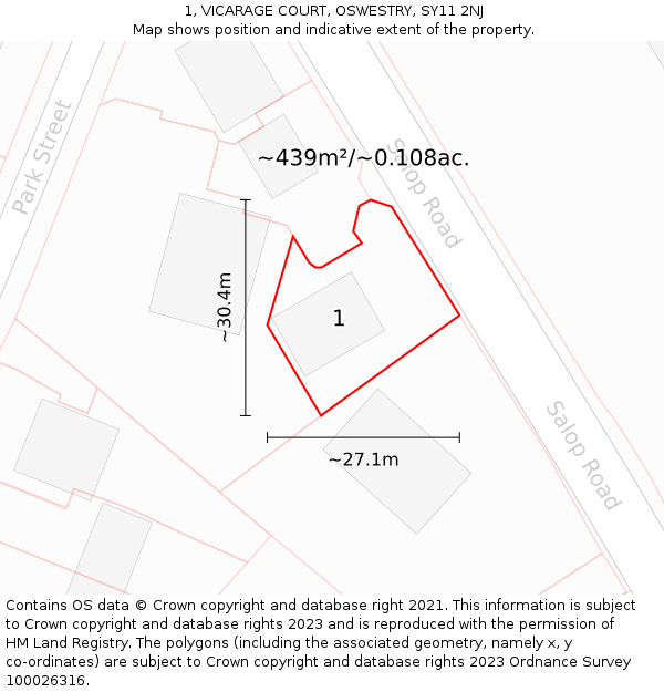 1, VICARAGE COURT, OSWESTRY, SY11 2NJ: Plot and title map