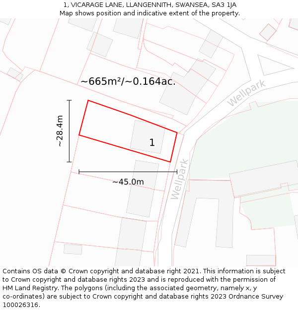 1, VICARAGE LANE, LLANGENNITH, SWANSEA, SA3 1JA: Plot and title map