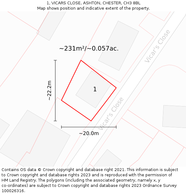 1, VICARS CLOSE, ASHTON, CHESTER, CH3 8BL: Plot and title map