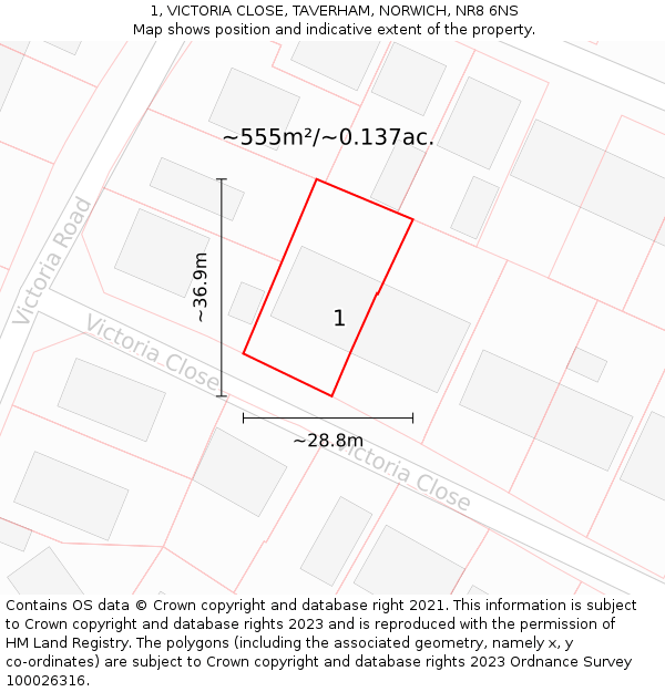 1, VICTORIA CLOSE, TAVERHAM, NORWICH, NR8 6NS: Plot and title map