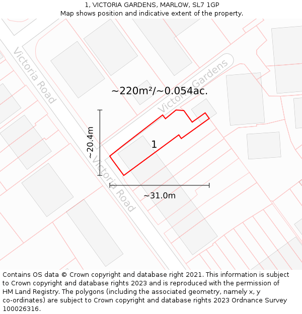 1, VICTORIA GARDENS, MARLOW, SL7 1GP: Plot and title map