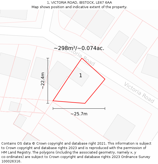 1, VICTORIA ROAD, IBSTOCK, LE67 6AA: Plot and title map