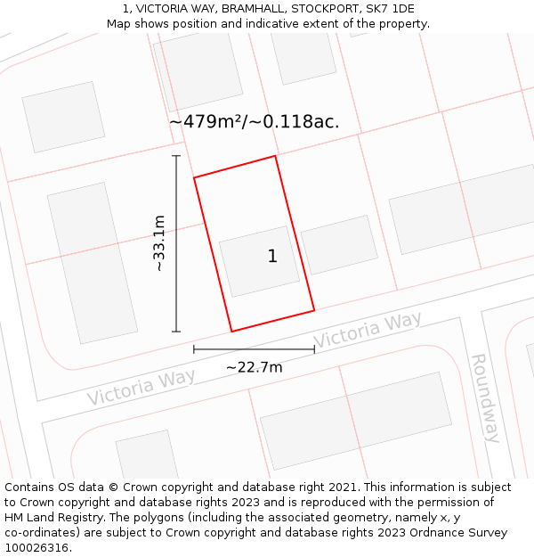 1, VICTORIA WAY, BRAMHALL, STOCKPORT, SK7 1DE: Plot and title map