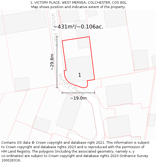 1, VICTORY PLACE, WEST MERSEA, COLCHESTER, CO5 8GL: Plot and title map