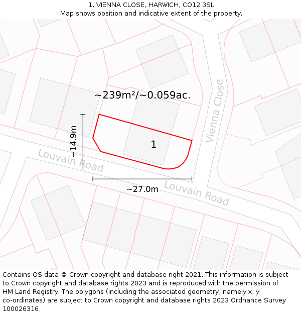 1, VIENNA CLOSE, HARWICH, CO12 3SL: Plot and title map