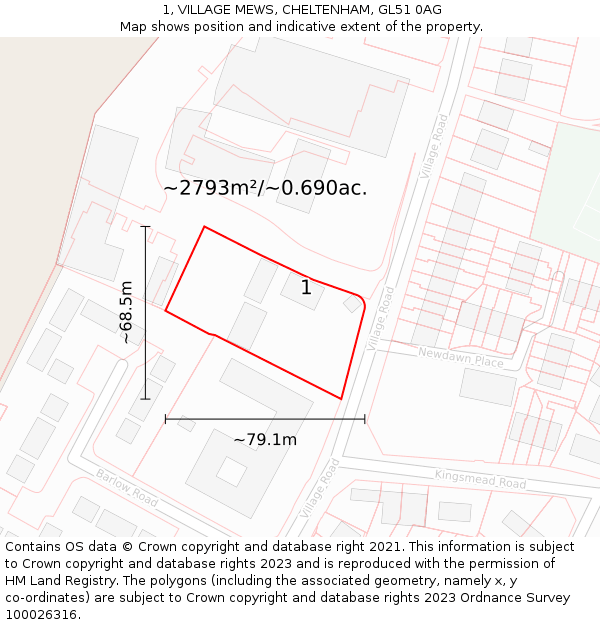 1, VILLAGE MEWS, CHELTENHAM, GL51 0AG: Plot and title map