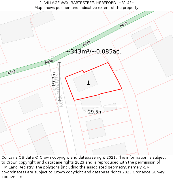 1, VILLAGE WAY, BARTESTREE, HEREFORD, HR1 4FH: Plot and title map