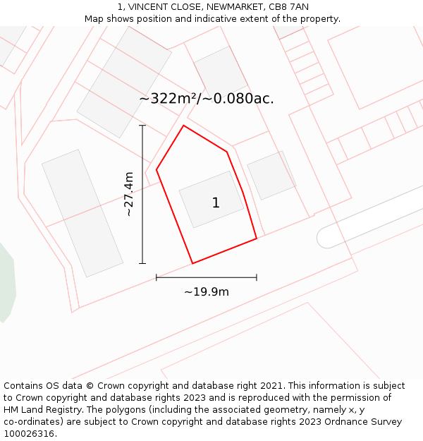 1, VINCENT CLOSE, NEWMARKET, CB8 7AN: Plot and title map