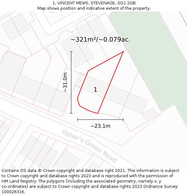 1, VINCENT MEWS, STEVENAGE, SG1 2GB: Plot and title map