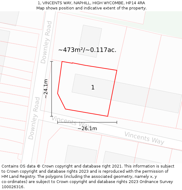 1, VINCENTS WAY, NAPHILL, HIGH WYCOMBE, HP14 4RA: Plot and title map