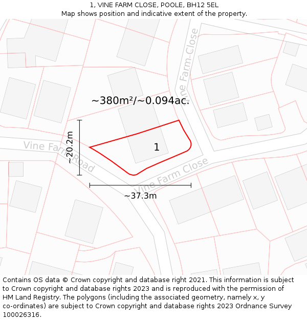 1, VINE FARM CLOSE, POOLE, BH12 5EL: Plot and title map